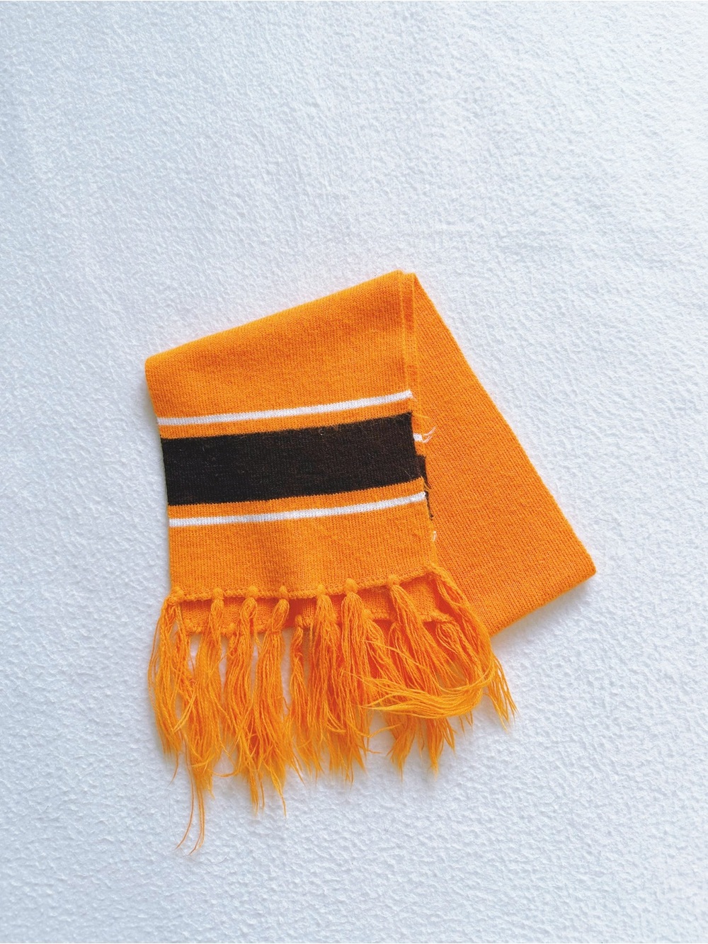 3/$25 Bright Orange Knit Fringe Scarf Stripe Accent Winter Warm Unisex Kids